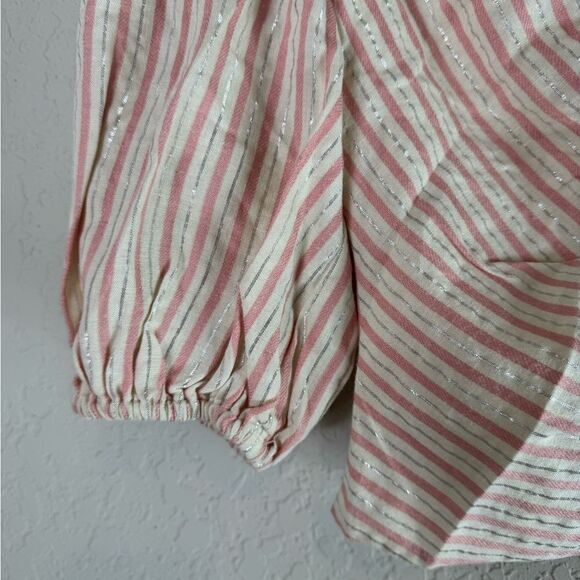 Lovers and Friends Ivory Pink Linen Blend Striped Puff Sleeve Top Size XS NWT - Picture 3 of 10